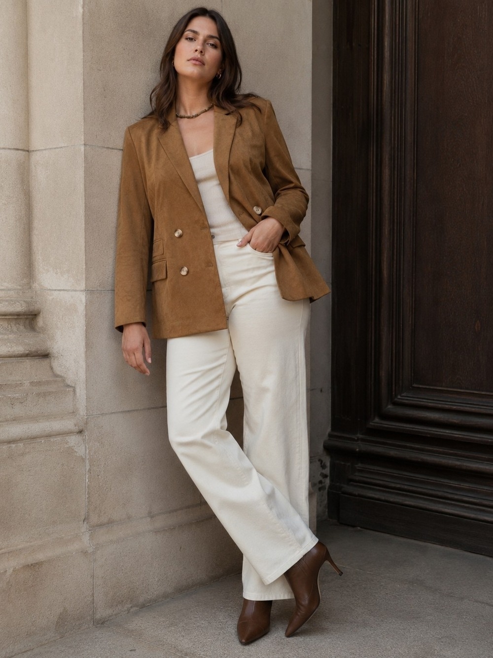 Quiet Luxury Old Money Faux Suede Blazer Camel Double Breasted Jacket XXL